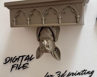 Gothic Cathedral Bat Wall Shelf STL | 3D Printable Halloween Wall Display | Witchy Bat Decor | Spooky Floating Shelf | Digital Download
