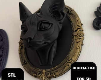 Gothic Sphynx Cat Oval Frame STL | 3D Printable Hairless Cat Frame | Witchy Mirror Frame | Sphynx Lover Gift | Digital Download File