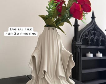 Vase fantôme STL | Vase d'Halloween effrayant à imprimer en 3D | Vase à fleurs mystique | Décoration gothique mignonne | Fichier à télécharger