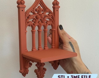 Cathedral Wall Shelf STL v3 | Victorian Gothic Floating Shelf | Witchy Crystal Display | Dark Academia Decor | Digital Download File