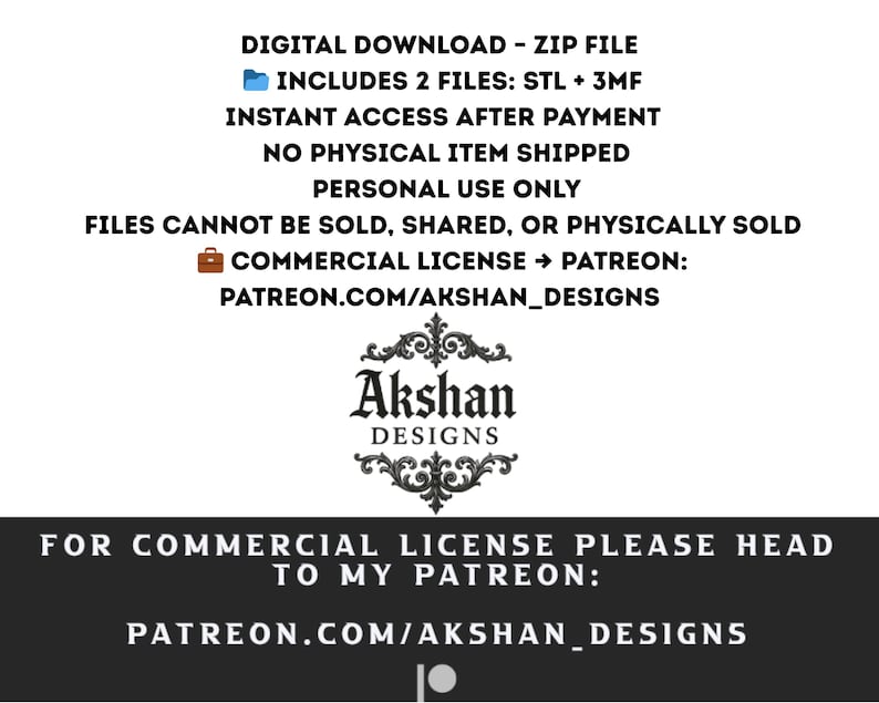 May include: A digital download graphic with text including "DIGITAL DOWNLOAD - ZIP FILE" and "PATREON.COM/AKSHAN_DESIGNS". The image features the Akshan Designs logo and information about file types and usage.
