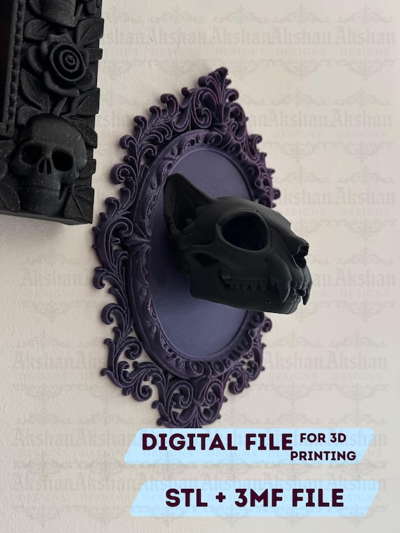 Gothic Cat Skull Frame STL | 3D Printable Macabre Cat Frame | Witchy Mirror Frame | Halloween Cat Decor | Digital Download File