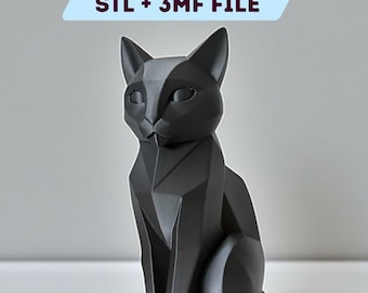 Geometric Cat Statue STL | 3D Printable Modern Cat Sculpture | Minimalist Cat Decor | Cat Lover Gift | Digital Download File