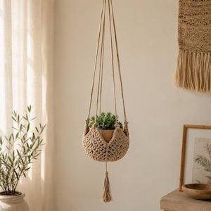 Suspension pour plantes en macramé faite main, panier bohème en coton naturel, décoration pour plantes d'intérieur