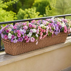 Langer Rattan Pflanzkasten 100 cm, Balkonfensterkasten, Melange, Outdoor