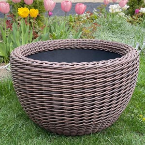 Jardinière de jardin large en rotin 40 L | Grand pot en osier tissé à la main | Décoration de jardin extérieure