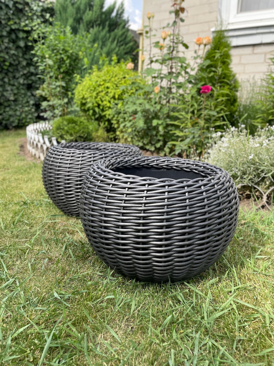 Compact Rattan Planter 12L - Handmade Weather Resistant Basket, Modern ...