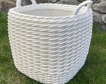Large Handwoven Rattan Basket & Planter 22L | Square Storage Organizer | Blanket Toy Basket | Farmhouse Home Decor