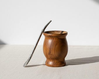 マテ茶用ひょうたん型容器セット（ボンビージャストローと蓋付き）、二
