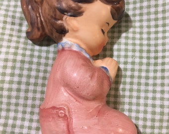 vtg Little Girl PRAYING Statue, ceramic made in Japan, 1950s