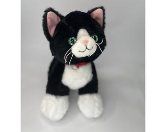 Build A Bear Promise Pets Tuxedo Cat Black Kitty Cat Green Eye Plush BAB