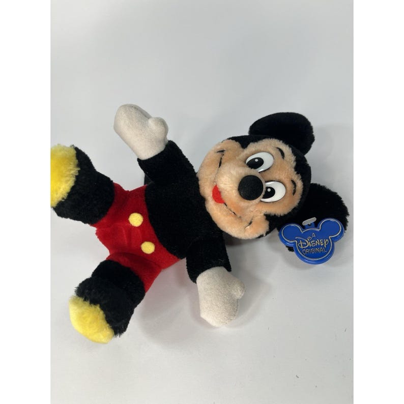 Vintage DISNEYLAND Mickey Mouse Plush 7" tongue out with Blue Plastic Tag image 1