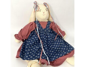 Primitive Easter Bunny Rabbit Doll Handmade Dress Folk Art  20" Vintage