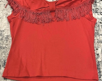 VTG 1980s Dirty Dancing Red Fringe Crop Top Size M/L