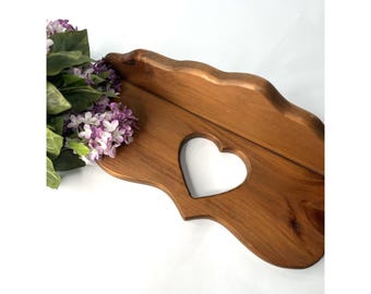 Vintage Wooden Wall Shelf With Heart Cutout 16.5" Cottage Country Decor