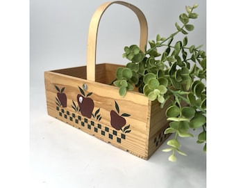 Vintage Apple Wooden Fruit Basket Napkin Holder Cottagecore Kitchen Decor Rustic Country Farmhouse Picnic Basket 90s