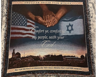 Woven Jerusalem Prayer Blanket/Tapestry/Throw Blanket 50"x50"
