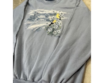 Vintage Morning Sun Womens Size L Birds Summer Blue Long Sleeve Sweatshirt