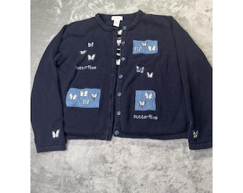 VTG 90s Christopher & Banks Button Up Butterfly Cardigan Womens Size L