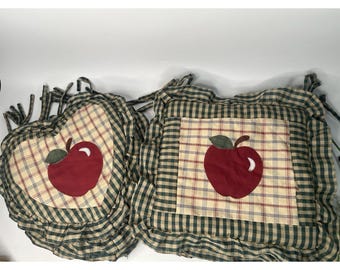 Vintage primitieve appelstoelkussens set van 7 groene geruite geruite strikken LEZEN