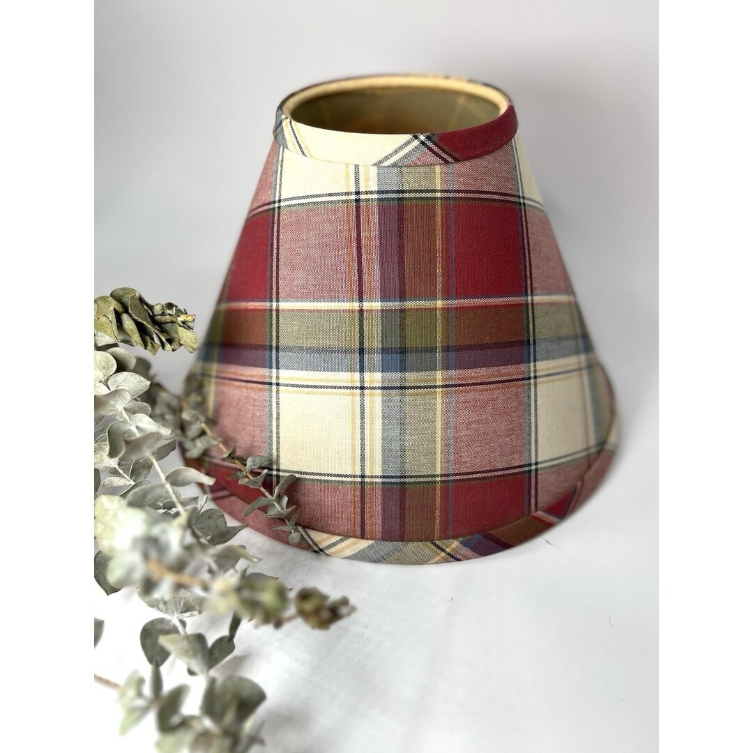 Shaded Primitives Vintage Country Primitive Plaid Lampshade Red Cottagecore Style ...