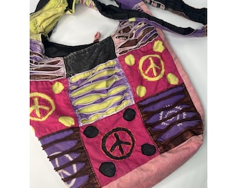 Vintage Fabric Hobo Bag Colorful Hippie Sling Pouch Boho Purse