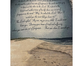 Tapestry Throw Blanket Footprints Christian Poem Grief Support Jesus 70 x 52