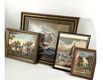 Vintage Galerie Wand Kunst Lot Starter Kuratierte Rahmen 4 Stück Americana Cottage