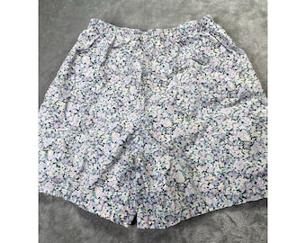 Shorts vintage florales de LL Bean para mujer, talla grande, estilo campestre, verano, morado pastel.