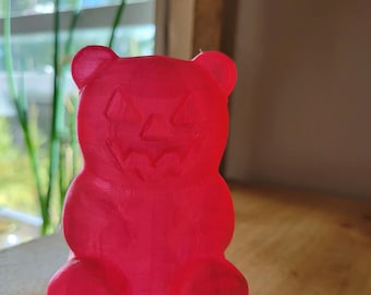 Squishy Halloween Gummy Bear, Jack-o-Lantern Face, Hot Pink Fidget Toy (2 or 4 Inch)