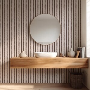 Brown Beige Abstract Paint Brush Strokes Peel and Stick Wallpaper Rolls Minimal Stripes Boho Farmhouse Pre-Pasted Non-Toxic Renter Friendly