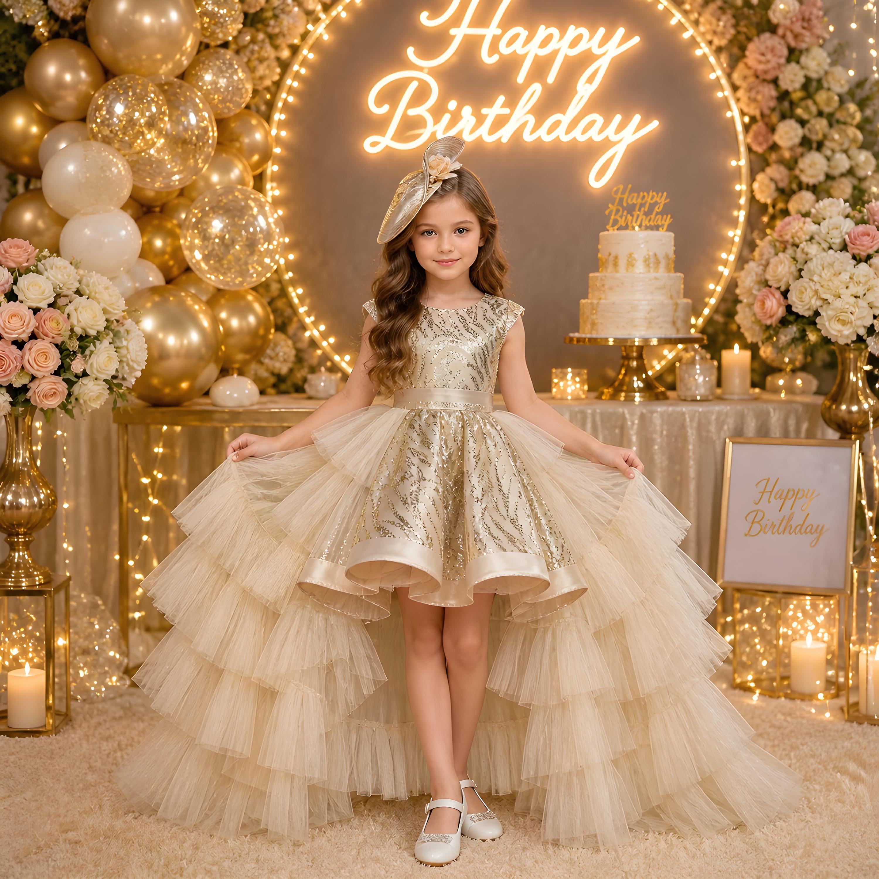 Gold High Low Flower Girl Dress
