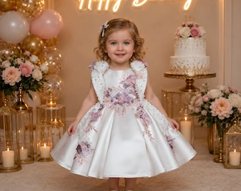 Vestido blanco de princesa para niña de las flores, vestido tutú bordado, vestido de fiesta sin mangas para bodas