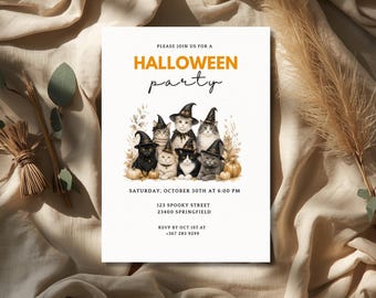 Editable Halloween Invitation | Black Cats Spooky Party Invite Digital Download