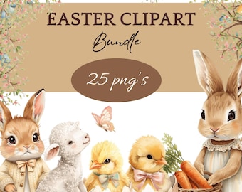 Easter Bunny Clipart PNG Bundle Watercolor Bunny Chick Spring Animals Digital Download