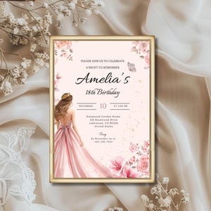 Elegant Dusty Rose 18th Birthday Invitation | Printable Canva Template (PDF)