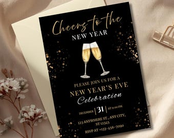 Editable New Year’s Eve Invitation | Stylish Champagne Toast Template | Instant Download