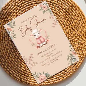Lamm-Babyparty-Einladung, Blumenmädchen einladen (digitaler Download)