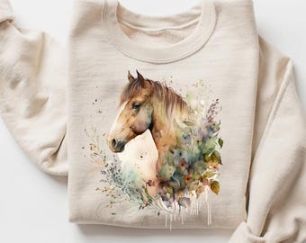 Watercolor Horse Shirt, Hand Painted Horse Art Tee, Western Nature Aesthetic Shirt, Boho Horse Lover Top, Unisex Sweatshirt