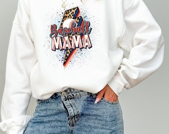 Baseball Mama Sweatshirt Shirt, Sports Mom Shirt, Leopard Lightning Mama Top, Game Day Mom Apparel, Baseball Mom Gift
