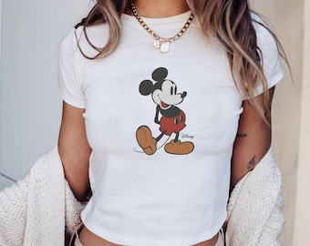 Mickey Mouse Baby Tee, Y2K Retro Crop Top, Disneyland Trip Shirt, 90s Aesthetic Vintage Style, Cute Gift for Her