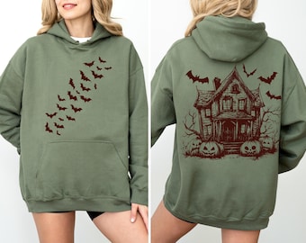 Sweatshirt Halloween vleermuizen, shirt Halloween-spookhuis, retro shirt Halloween vleermuizen, Halloweencadeau, shirt vliegende vleermuizen,