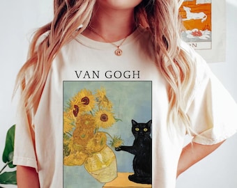 Van Gogh Cat Shirt Comfort Colors | Sunflower Art Tee | Sunflower Cat Long Sleeve | Funny Cat Gift for Art