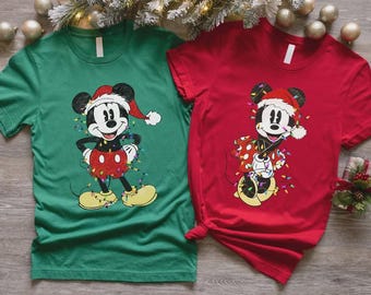 Koszulka i bluza świąteczna Disney Mickey Minnie, spersonalizowane koszulki świąteczne dla całej rodziny Disney, koszulka świąteczna z Myszką Miki, koszulki z motywem świątecznej wycieczki do Disneylandu