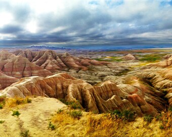 Badlands National Park Panoramic Oil Painting Print (Digital Download)
