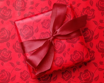 Red Rose Wrapping Paper, Romantic Monochromatic Floral Gift Wrap