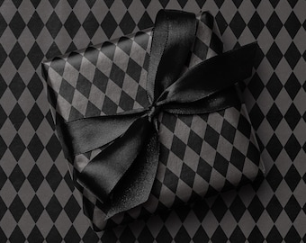 Black Harlequin Wrapping Paper, Luxury Moody Monochromatic Gift Wrap
