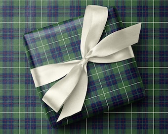 Blue Green Tartan Wrapping Paper, Classic Highland Plaid Gift Wrap Roll