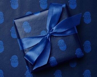 Blue Santa Wrapping Paper, Monochromatic Christmas Gift Wrap