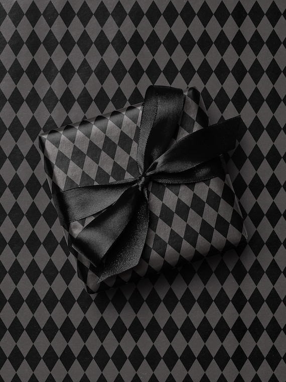 Black Harlequin Checkered Wrapping Paper, Luxury Gift Wrap Roll